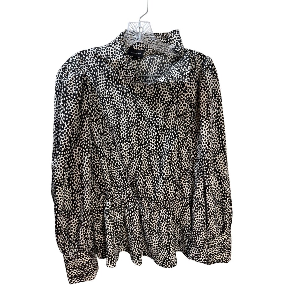 Who What Wear Womens Black & White Printed Long‎ Sleeve Blouse L
